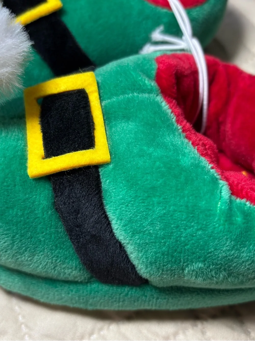 Children’s Place Size 6-7 Elf Slippers with Yellow Buckle Accent